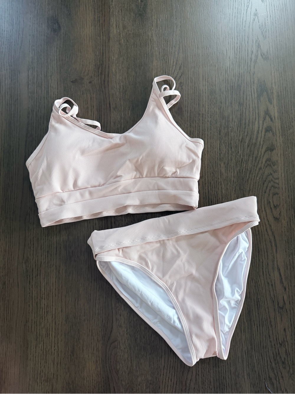 Women's Ribbed Bikini Set in Light Pink - Brand Unspecified